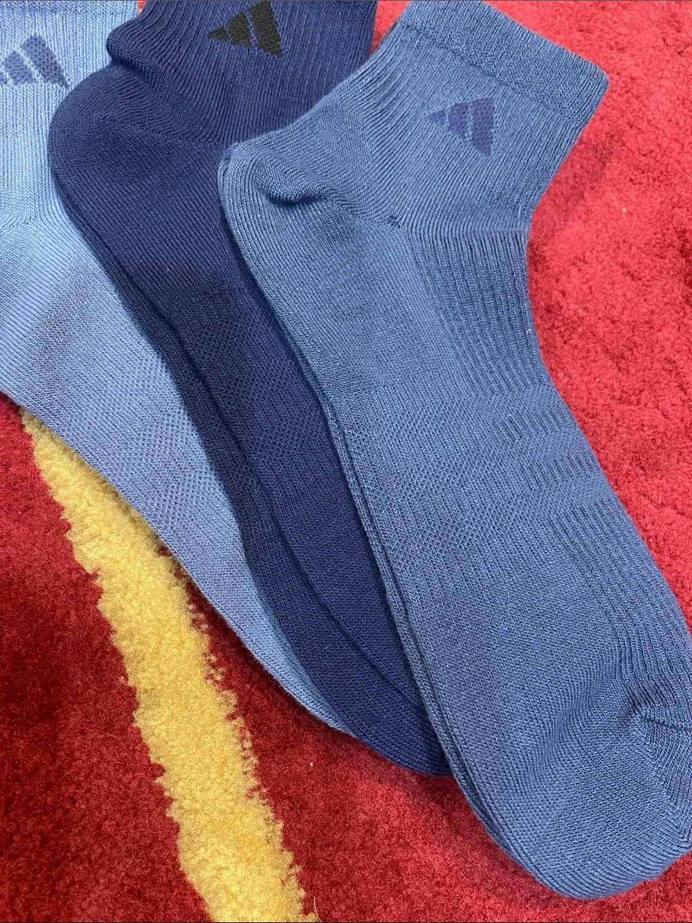 adidas Men's 3-Pack Ankle Socks in Light Blue, Navy, and Royal Blue